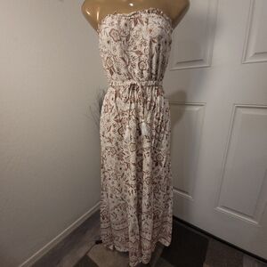 Harlow & Rose Women’s Maxi Dress Faux Wrap Print White Tan Brown Floral Sz M